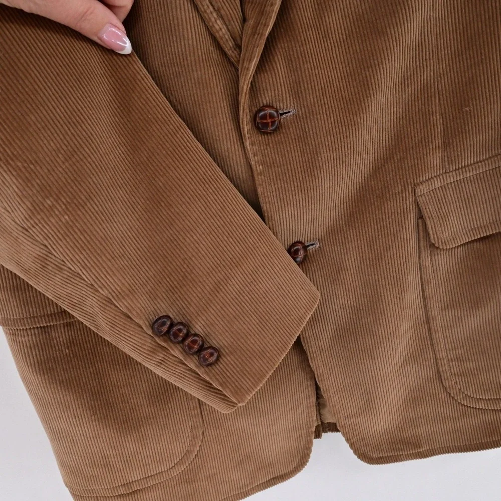 VTG 70s Brown Cotton Preppy Corduroy Blazer Sport Coat Jacket Dark Academia 40R